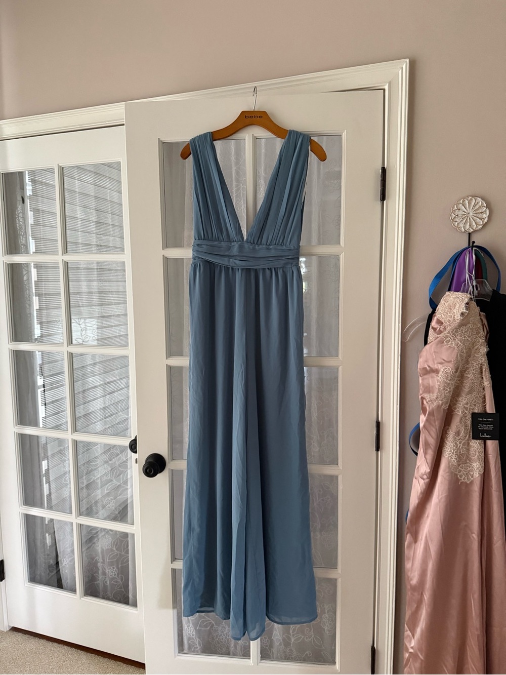 Lulu's Dusty Blue V-Neck Maxi Dress